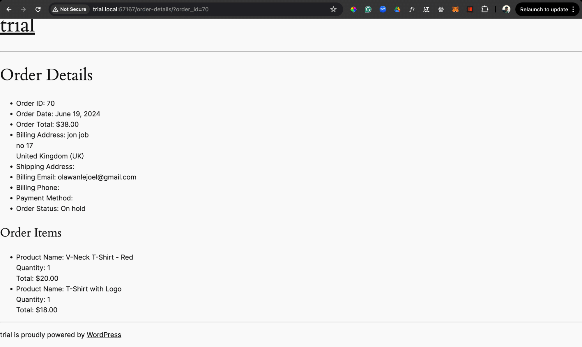 Creating a page to display WooCommerce order details by order ID